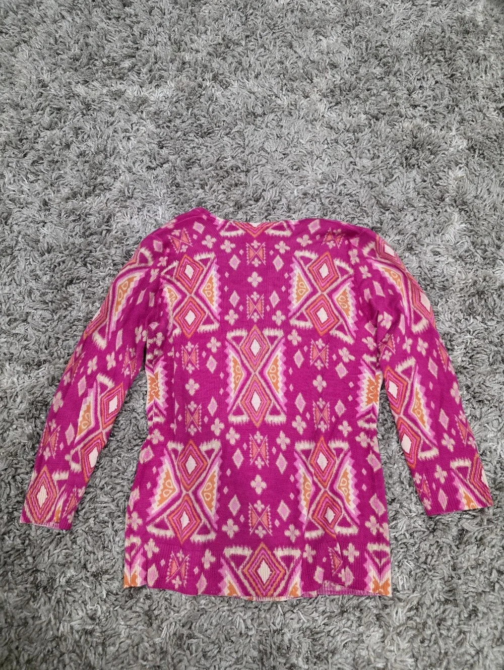 Tory Burch 100% Merino Wool Pink Print Cardigan Sweater Size Small